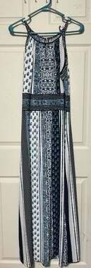London Style Printed Halter Maxi Dress Blue White